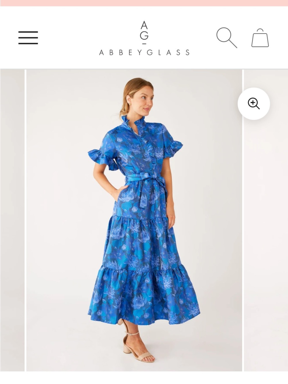 Abbeyglass Blue Floral Ruffle-Sleeve Maxi Dress